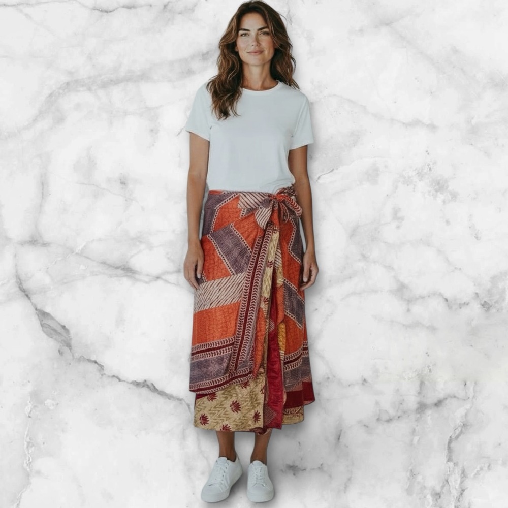 Earthbound | Boho Wrap Skirt | Patchwork Print Midi Skirt | OS - Picture 11 of 11